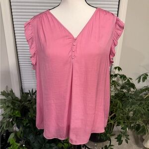 Chic Pink Ruffle Sleeve Blouse